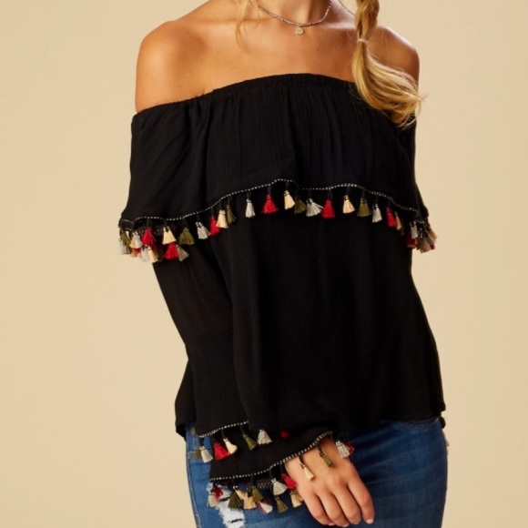 Women’s Altar’d State Black Tassel Marisol Top - Picture 3 of 5